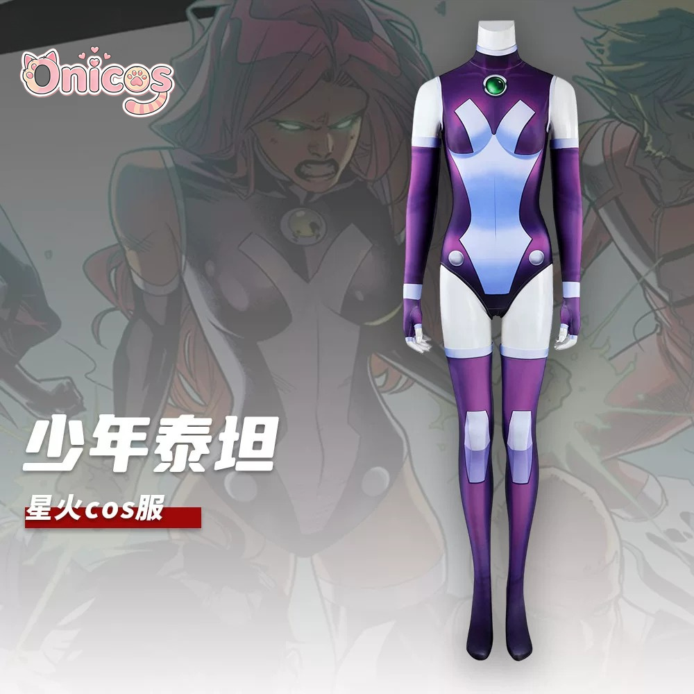 Anime Cosplay Bodysuit - Teen Titans Starfire Koriand'r ‌ Kompletny