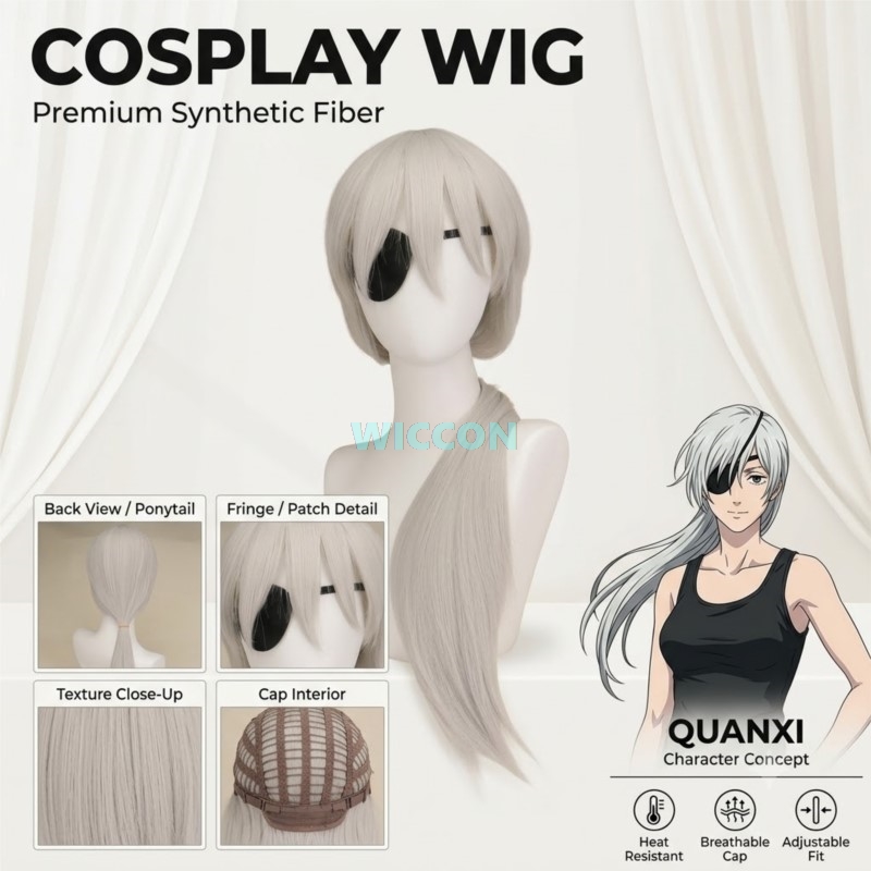 Anime Cosplay Long Hair - Peruka Anime Quaanxi Cosplay Srebrnoszara Długa