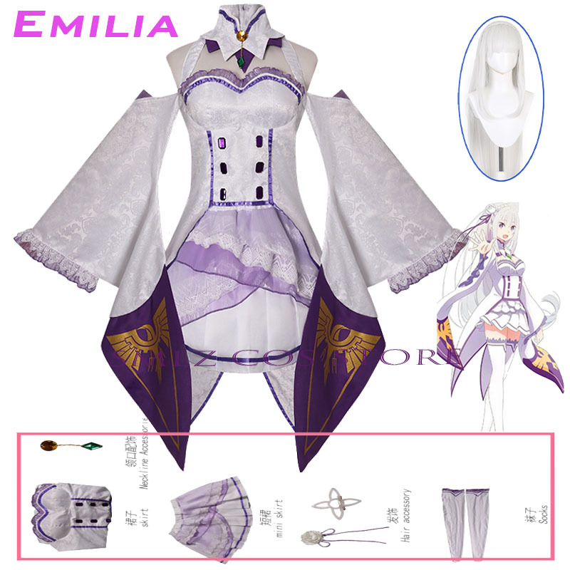 Anime Cosplay Dress For Women - Emilia Cosplay Anime Re:Zero Kara Hajimeru